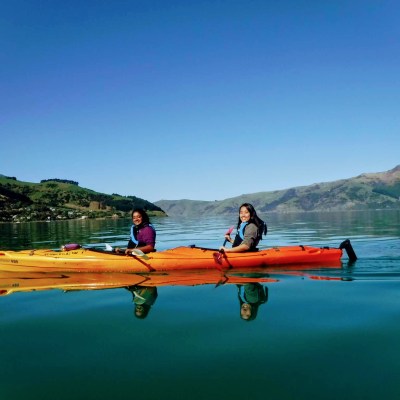 two girls kayaking