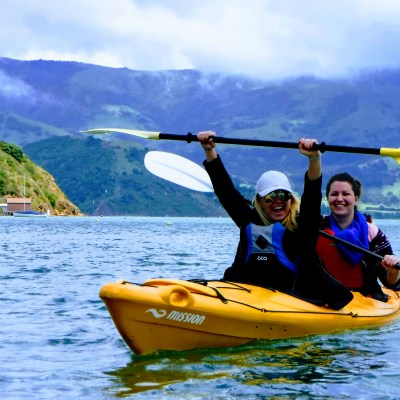 two girls kayaking